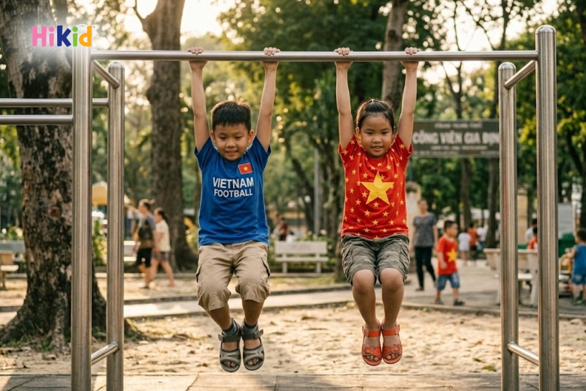 Đu xà đơn giúp kéo dài các đốt sống, hỗ trợ bé phát triển chiều cao