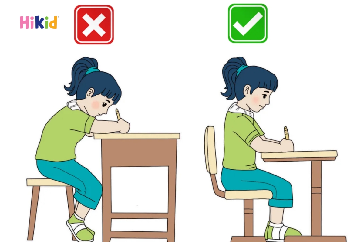 Ngồi học đúng tư thế giúp giảm áp lực lên cột sống, hạn chế nguy cơ gù lưng, cong vẹo cột sống