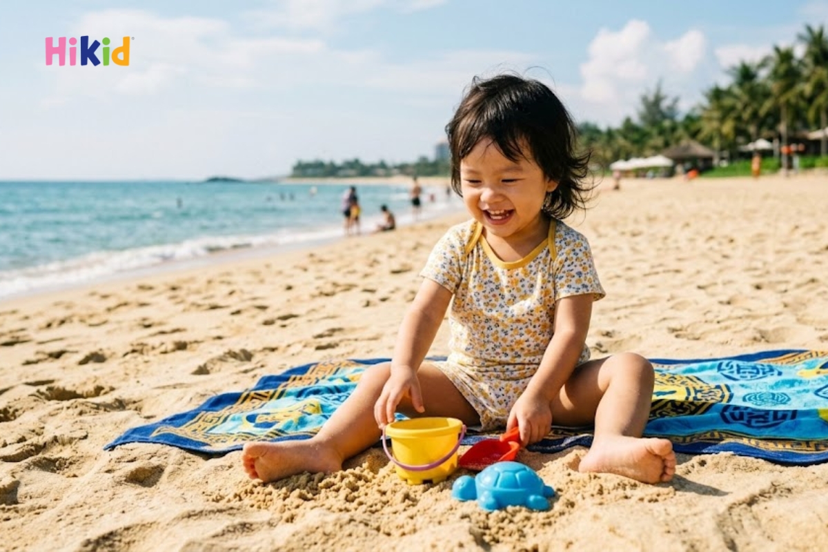 Tắm nắng hợp lý giúp cơ thể tự tổng hợp Vitamin D, hỗ trợ sức khỏe xương khớp cho trẻ